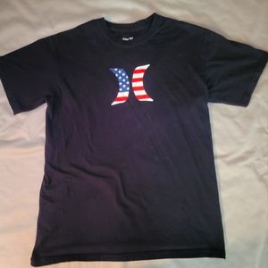 Hurley Black USA Flag Short Sleeve Shirt Size L